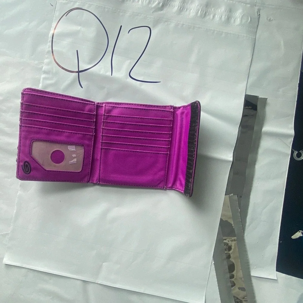 Small Black Card Holder‎ Wallet Pink Stitching